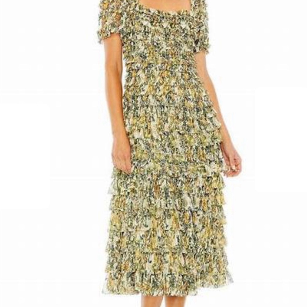 Mac Duggal Multicolor Ruffled Midi Dress NWT